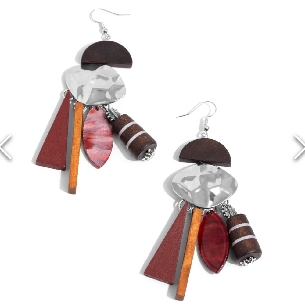 Textured Talisman Red Earrings Unique